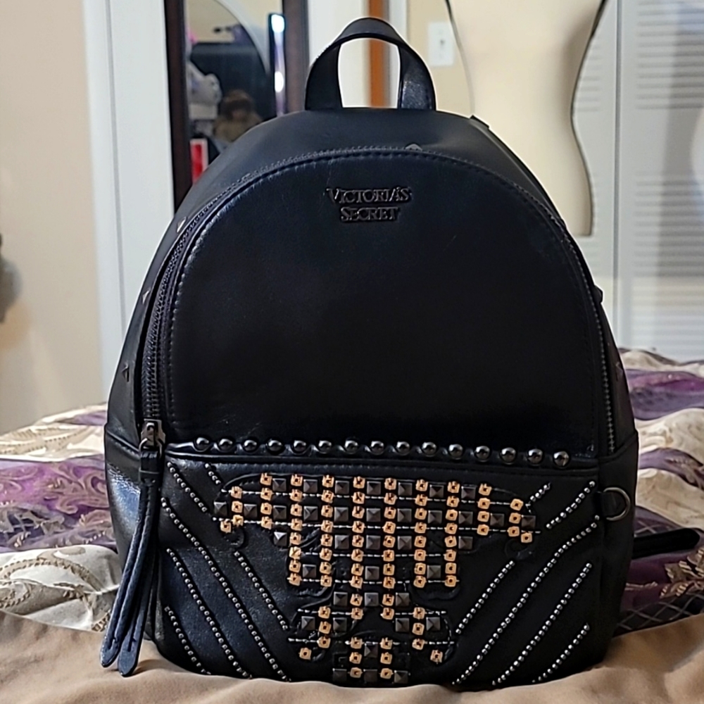 Victoria's Secret Black mini backpack with gold sequins & silver studs
